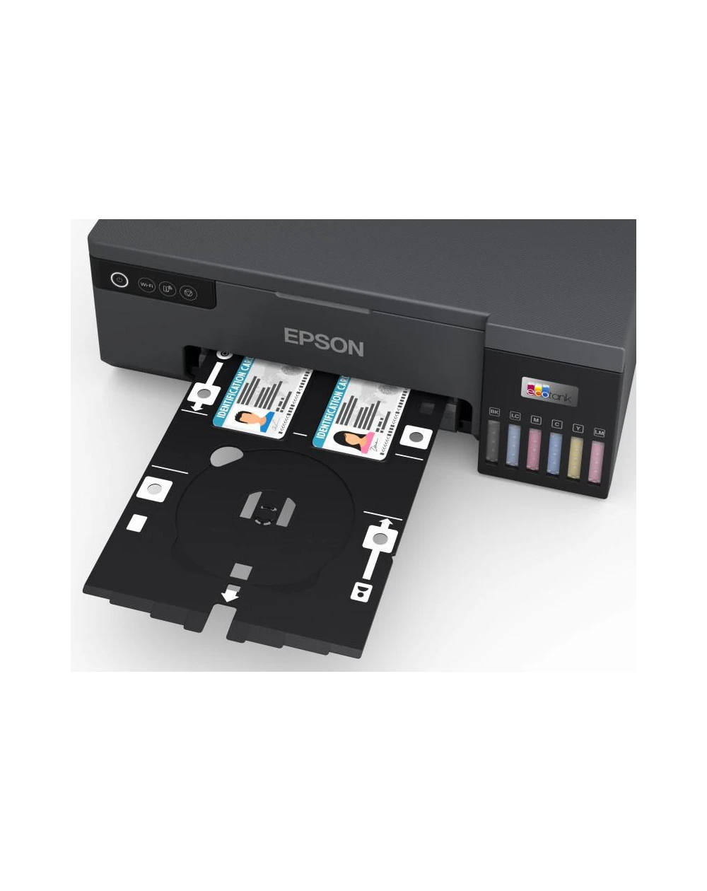 L'imprimante Epson EcoTank L8050 photo permet d'imprimer des photos de haute qualité et de support PVC grâce à ses réservoirs rechargeables et son faible coût par impression.